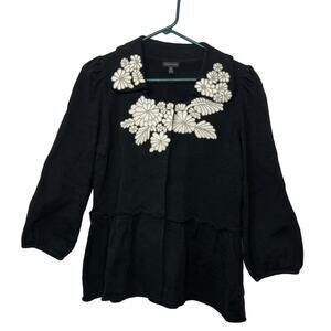 Madison blouse knit top shirt sweater women's medium black with white embroidery
